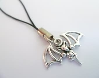 Silver Bat Phone Charm: Gothic Halloween Mobile Accessory