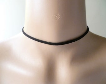 Black Faux Suede Choker, Minimalist Thin Necklace