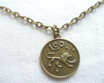 Bronze Leo Zodiac Charm Necklace, Astrology Gift