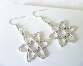 Atom earrings,charm earrings,science jewelry,atom jewellery,molecule,gold earrings,chemistry gift,science gift,dangle and drop,