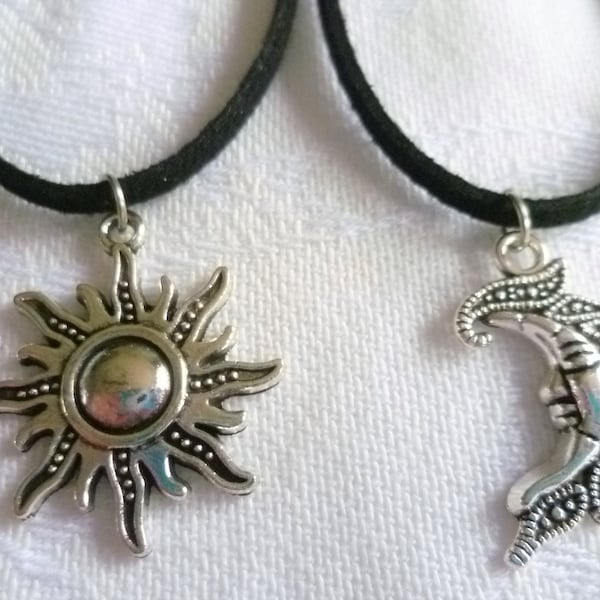 Sun and Moon Choker Set, Black Faux Suede, Celestial Jewelry