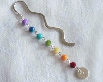 Chakra bookmark,initial bookmark,personalised gift,book accessory,xmas gift,beaded bookmark,gift for her,metal bookmark,chakra gift,handmade