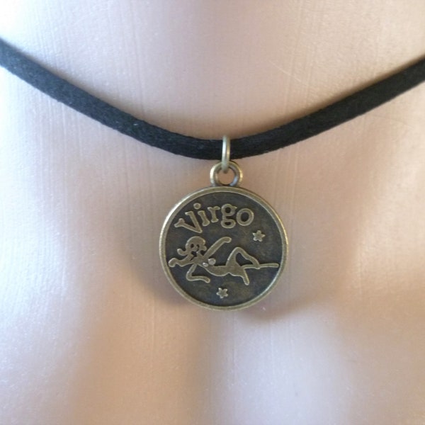 Virgo choker,choker necklace,personalised gift,virgo necklace,black choker,zodiac jewelry,charm necklace,star sign,xmas gift,horoscope
