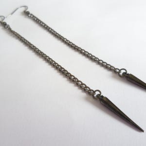 Gunmetal Spike Chain Dangle Earrings, Gothic Punk Jewelry