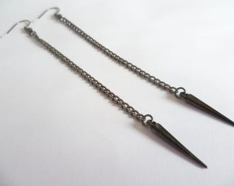 Gunmetal Spike Chain Dangle Earrings, Gothic Punk Jewelry