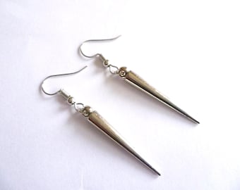 Silver Spike Dangle Earrings, Goth Punk Jewelry