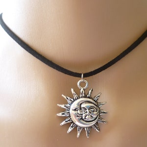 sun and moon choker,sun choker,choker necklace,wiccan jewellery,celestial jewelry,charm necklace,pagan,black choker,planet