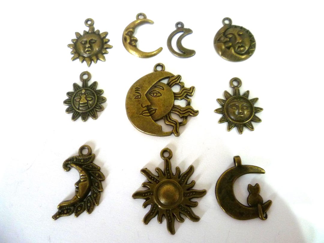 10 Bronze Sun and Moon Charms, Celestial Jewelry Making - Etsy