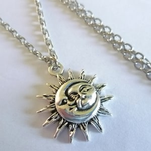 Sun and moon necklace,silver necklace,charm necklace,pendant,sun necklace,celestial,wiccan jewelry,pagan,gift,pendant, moon,sun jewelry