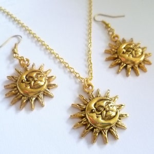 Halsband och örhängen i guld med sol och måne: Himmelska smycken bild 2