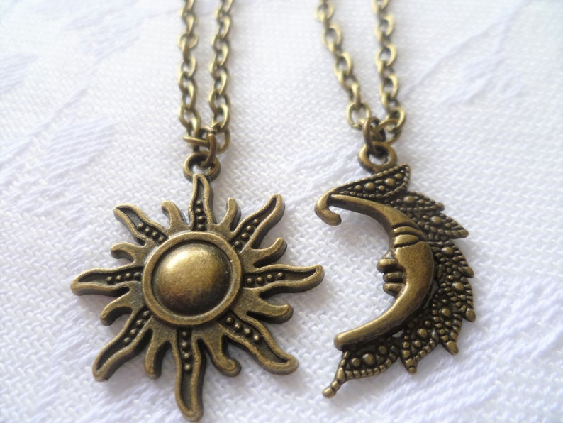 Bronze Sun and Moon Necklace Set, Celestial Friendship Jewelry - Etsy