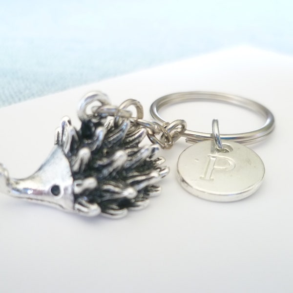 Hedgehog keyring,personalised keychain,initial charm,silver keychain,personalised gift,bag charm,woodland,bag accessory,purse charm,