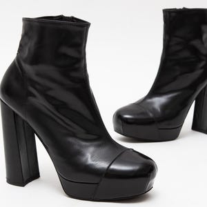 Vintage platform boots black genuine leather shoes 70s style EU 40 whimsigoth halloween witch costume retro shoes
