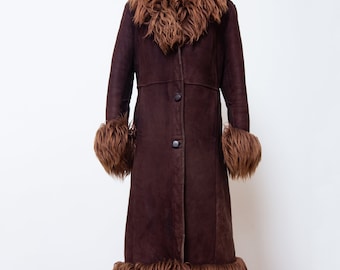 Vintage long Penny Lane shearling coat. Retro 60s 70s sheep fur collar cuffs afghan jacket ( size M/L)