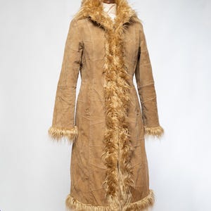 Penny Lane suède leren jas, vintage jaren 70 suède imitatiebont bies Almost Famous hippie Afghaanse jas, maat SMALL