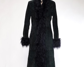 Vintage Wildleder-Pelzmantel, Penny Lane Kunstpelz-Boho-Hippie-Afghan-Mantel, Dracula Vintage-Kleidung, Whimsigoth-Goth-Lederjacke