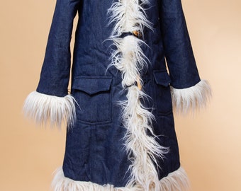 2000s danim jacket fluffy faux fur y2k jean jacket whimsigoth lolita grunge festival boho afghan coat (size S/M) gift for her