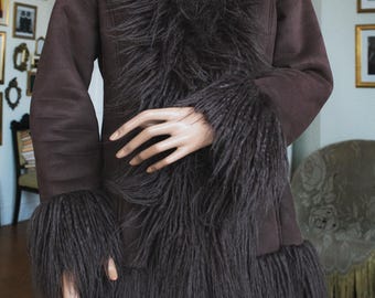 Penny Lane faux fur coat whimsigoth y2k 2000s fluffy jacket faux leather vegan hippie retro party festival outfit gift for her. Size M/L