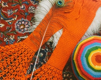 Ultra groovy TANGERINE crochet pants. 1960s inspired trippy bell bottoms hippie pants