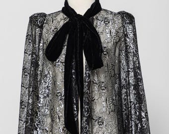 The Vampire's Wife Cape Lace Ruffled Shoulder Pads Lace Duster Vampire Dracula Gothic Victorian Bridal Wedding Cape Festival Outfit