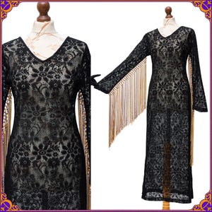 RARE victorian sheer lace 60s 70s inspired fringed hippie dress. Woodstock hippie dress. Stevie Nicks boho fringe dress. Size MEDIUM