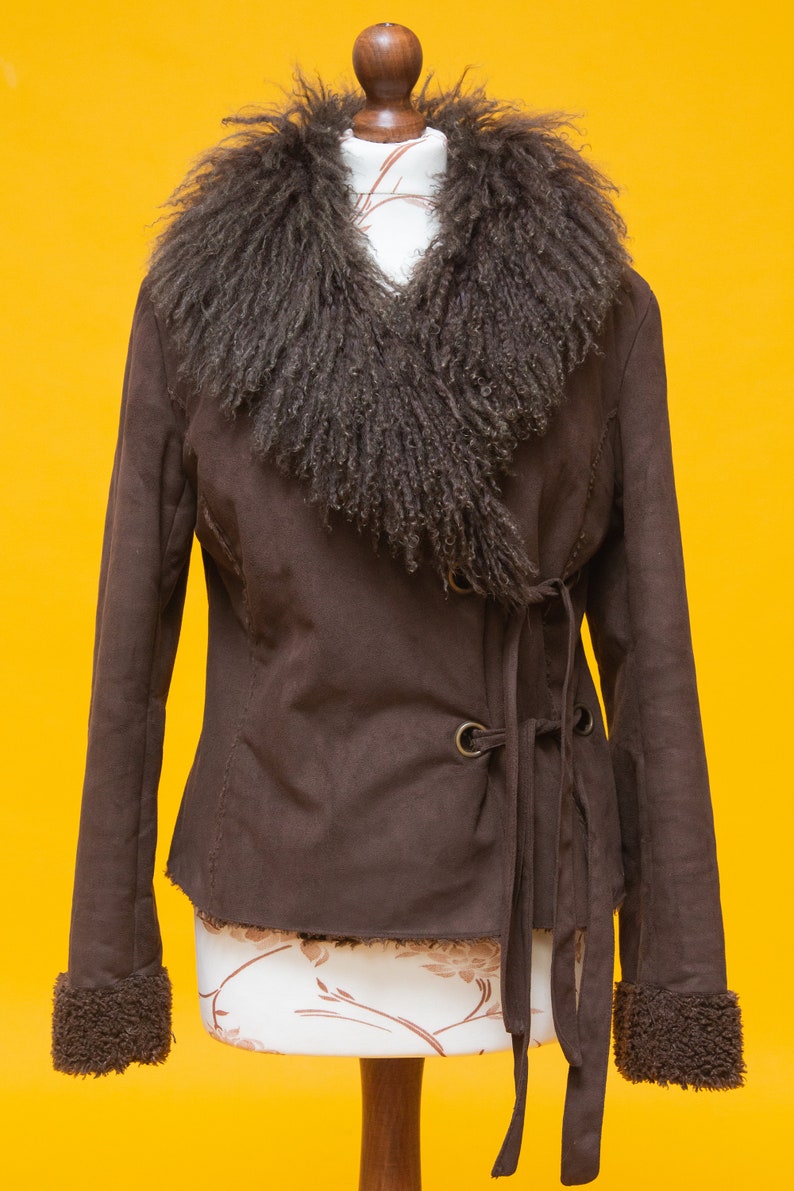 Beautiful vintage 1970/'s style faux suede /& mongoliantibetan fur Penny Lane jacket