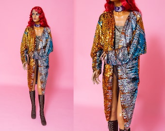 ABSOLUTELY WONDERFUL rainbow beaded sequined kimono duster. Psychedelic trippy festival coat
