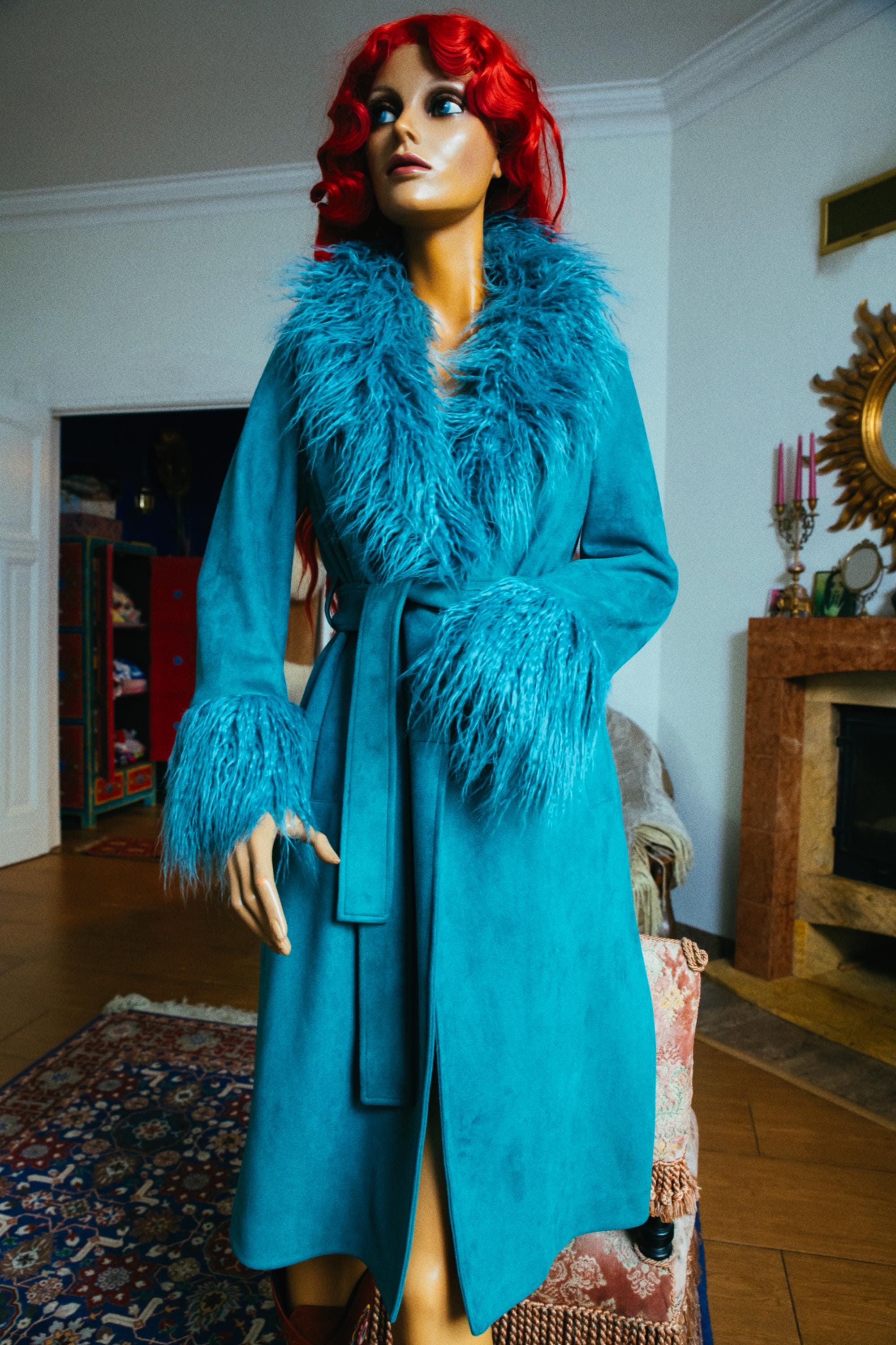 Penny Lane Trench Coat Fluffy Faux Fur 2000s Does 70s Faux Suede