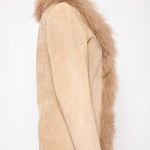 Vintage Penny Lane coat beige real curly fluffy llama mongolian fur trim boho hippie afghan spring real suede leather jacket • Size S image 11