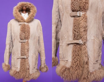 PENNY LANE! Amazing 60s 70s  beige suede leather & real lamb fur coat. So so beautiful!