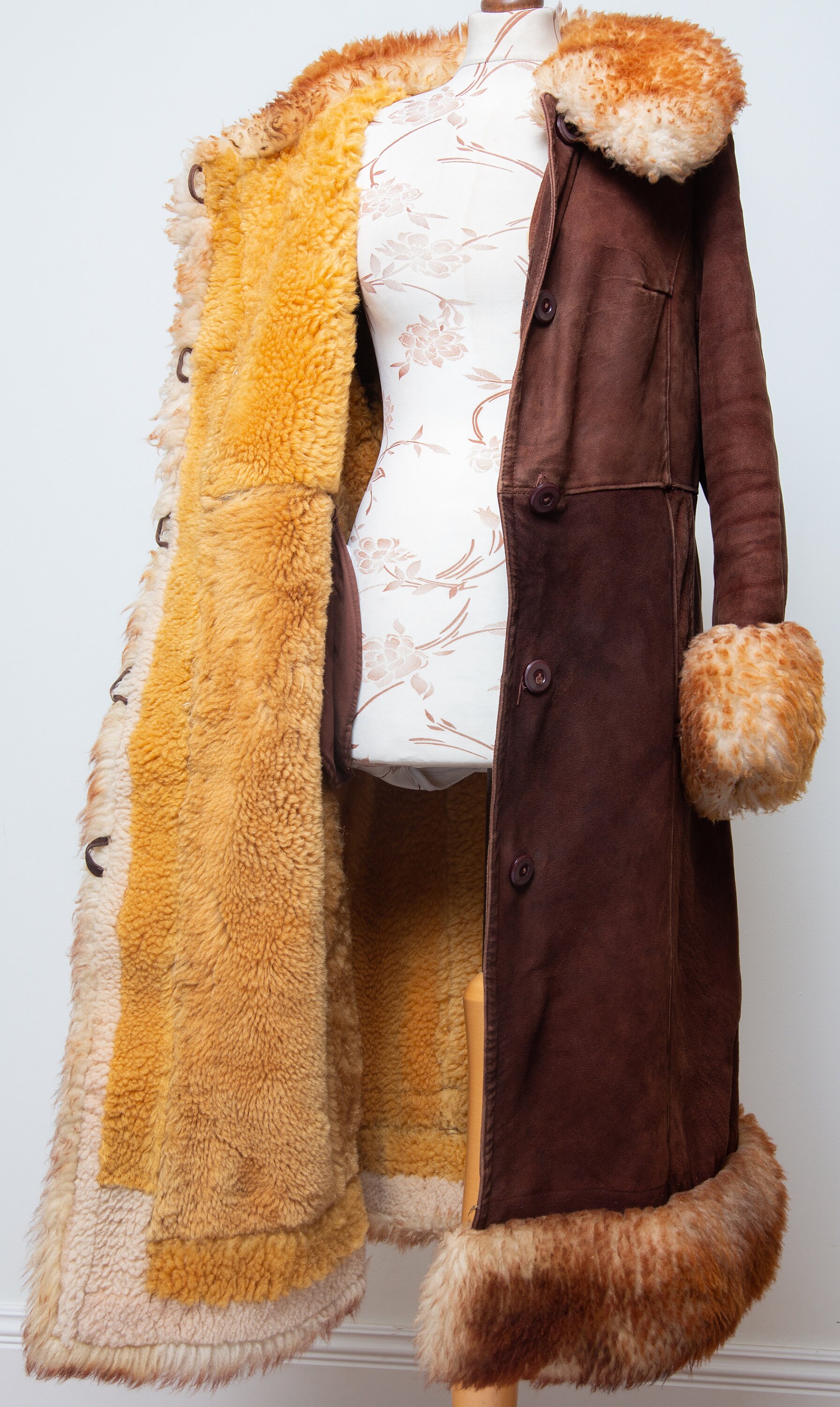 Vintage 60s 70s Shearling Sheepskin Suede Long Penny Lane Coat