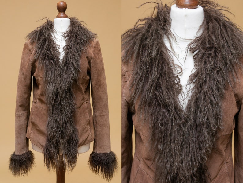 So so magical! Spectacular 1970/'s style suede leather /& mongoliantibetan long hair fur coat