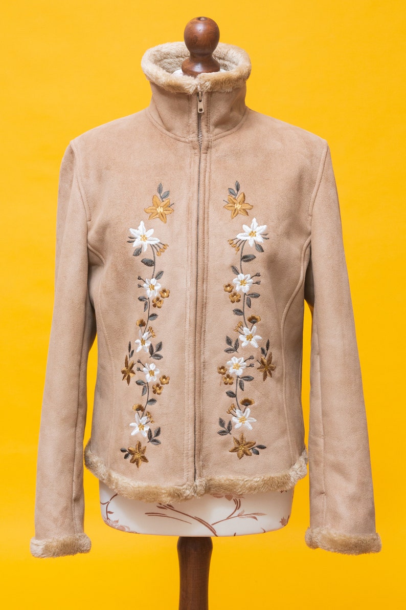 Wonderful 1960s 1970s inspired embroidered vegan suede jacket image 2