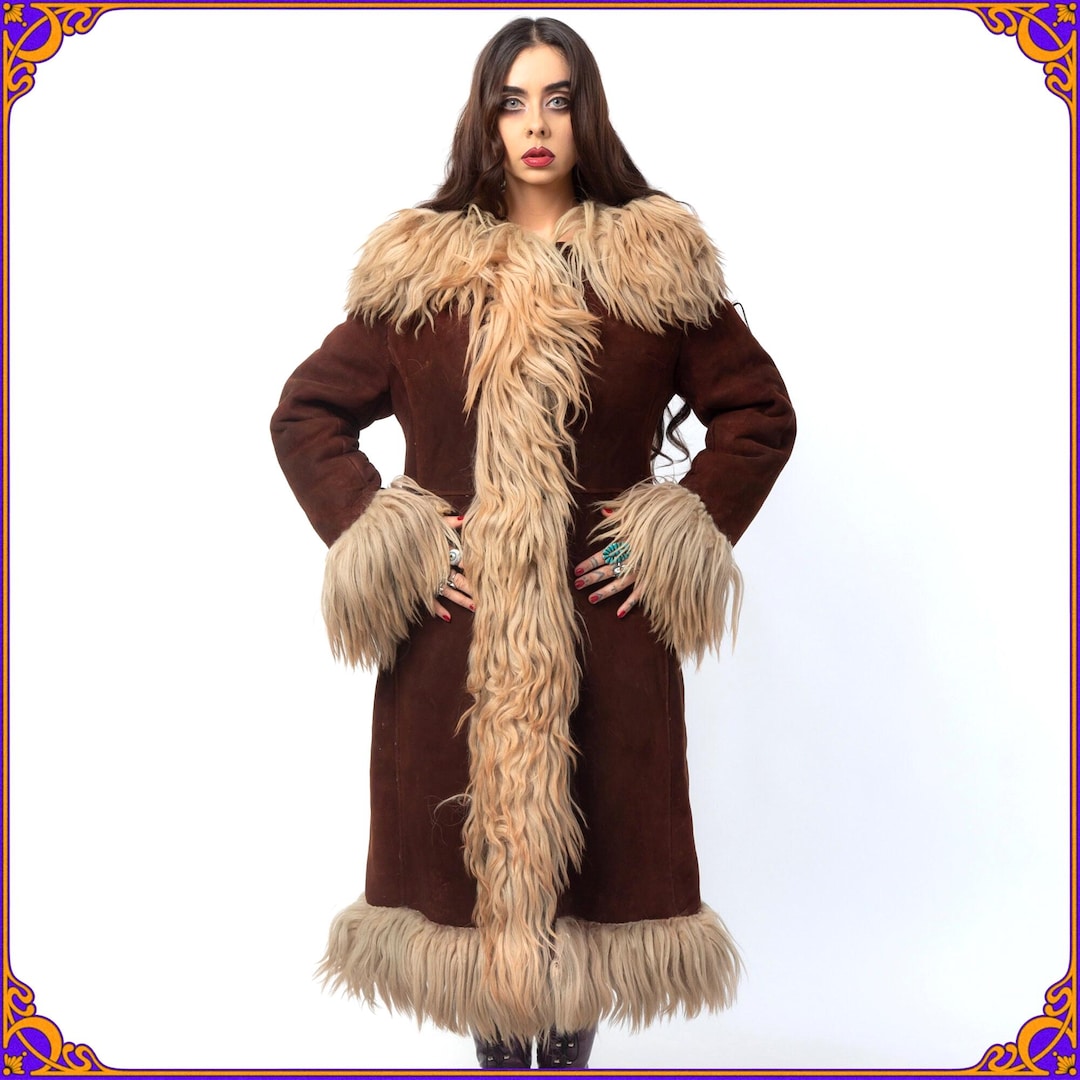 Vintage Fur Coat Real Shearling Penny Lane Long Coat 60s 70s