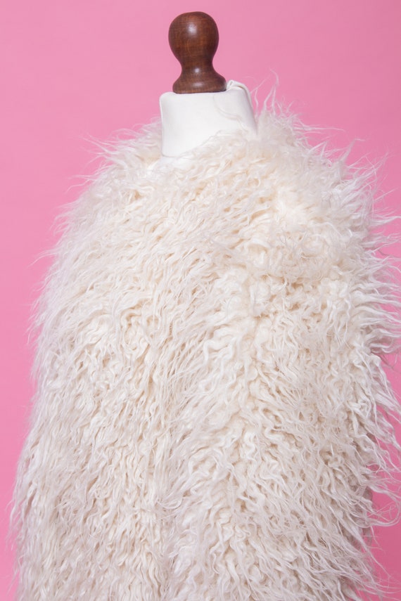 Shaggy cream faux mongolian tibetan fur vegan coa… - image 5