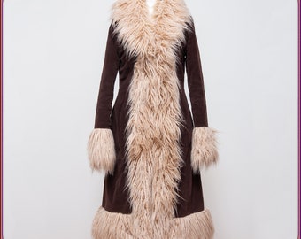 Penny Lane coat 70s inspired AFGHAN COAT! Vintage faux mongolian tibetan lamb fur vegan coat. Faux fur corduroy vegan coat. Size XS
