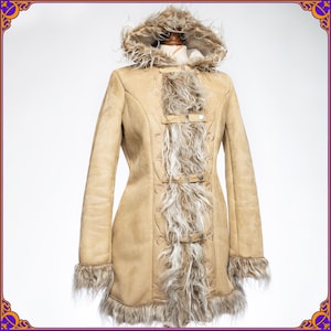 Magical shaggy faux fur & faux suede vegan embroidered afghan coat. 60s 70s woodstock hippy hippie boho chic jacket Penny Lane coat. Size S