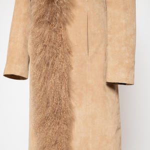 Vintage Penny Lane coat beige real curly fluffy llama mongolian fur trim boho hippie afghan spring real suede leather jacket • Size S image 8
