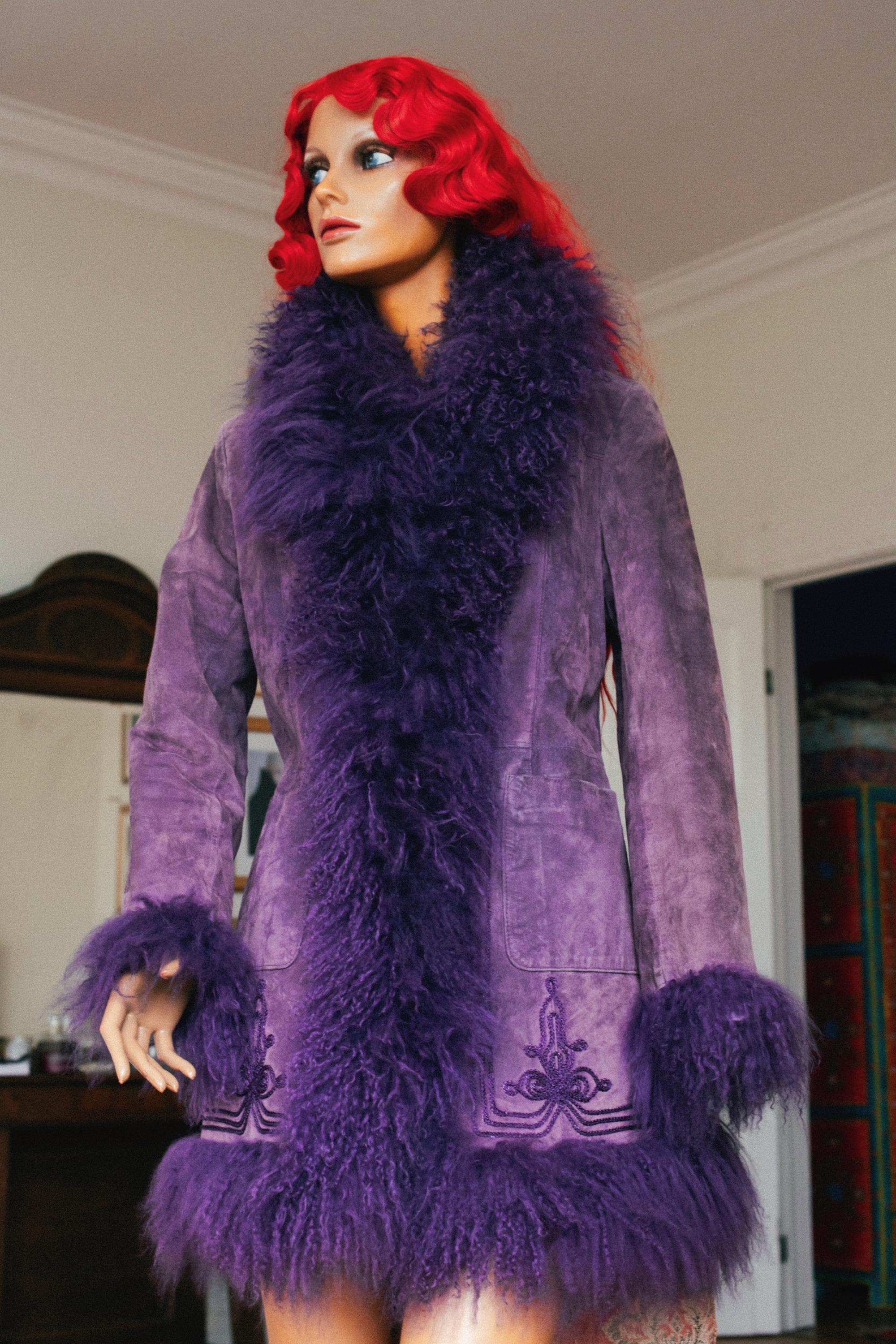 SOLD • Rare Penny Lane Embroidered Afghan Coat • Vintage Purple