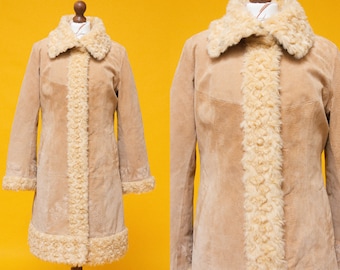 PENNY LANE! Amazing 60s 70s inspired beige suede leather & faux fur coat. So so beautiful!