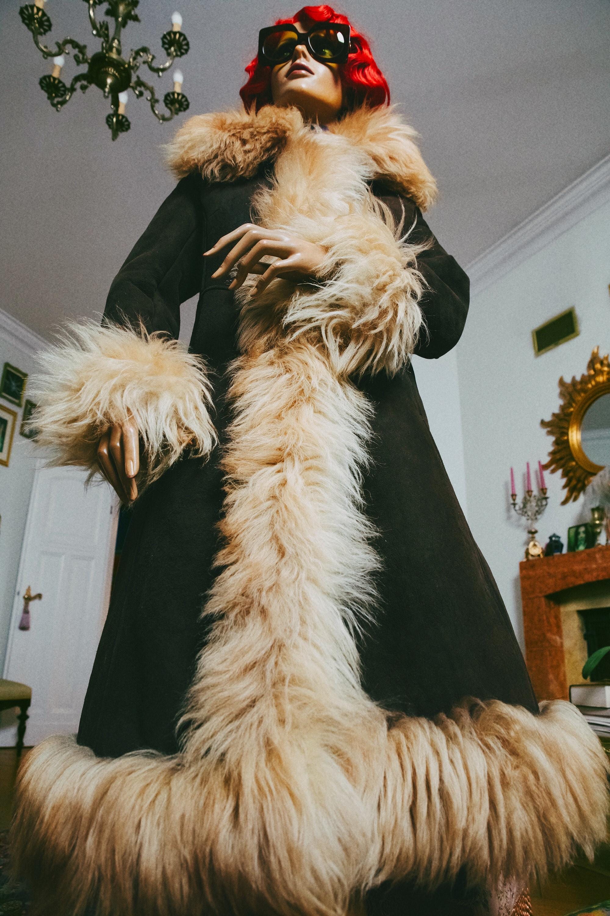 Vintage Shearling Sheepskin Princess Coat Penny Lane 60s 70s Suede