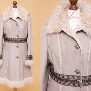 Penny Lane Coat Velvet Coat Floral Embroidered Faux Fur Boho
