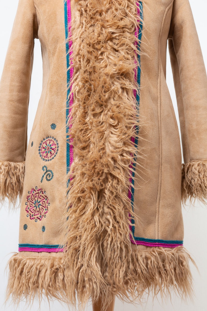Vintage faux fur afghan coat with floral embroidery womens fur coat boho Penny Lane retro 60s 70s outfit festival fashion hippie y2k jacket image 2