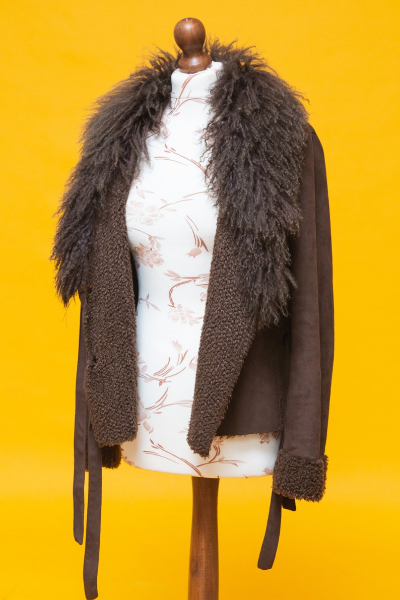 Beautiful vintage 1970/'s style faux suede /& mongoliantibetan fur Penny Lane jacket