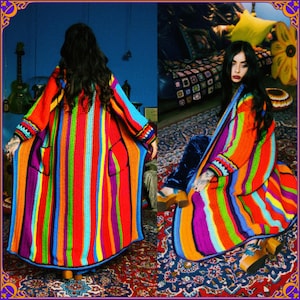 What dreams are made of... Magical rainbow stripe hand knitted crochet coat. TRUE HANDMADE with love colorful psychedelic hippie cardigan.