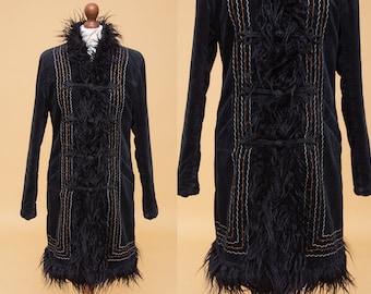 Magical vintage corduroy & faux fur 1960s 1970s style vegan coat with cute embroidery. Penny Lane coat!