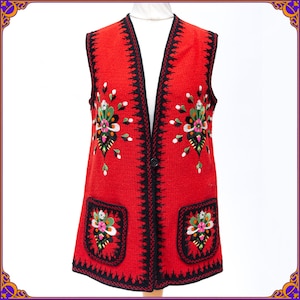 Authentic 1970s vintage wool hand embroidered vest. The most beutiful folk vest. One of a kind ART TO WEAR. Size S/M