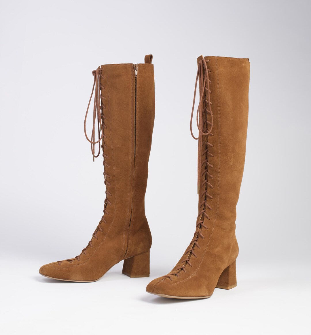 Vintage Gogo Lace up Boots Suede Knee High Boots 60s 70s Retro Mod ...