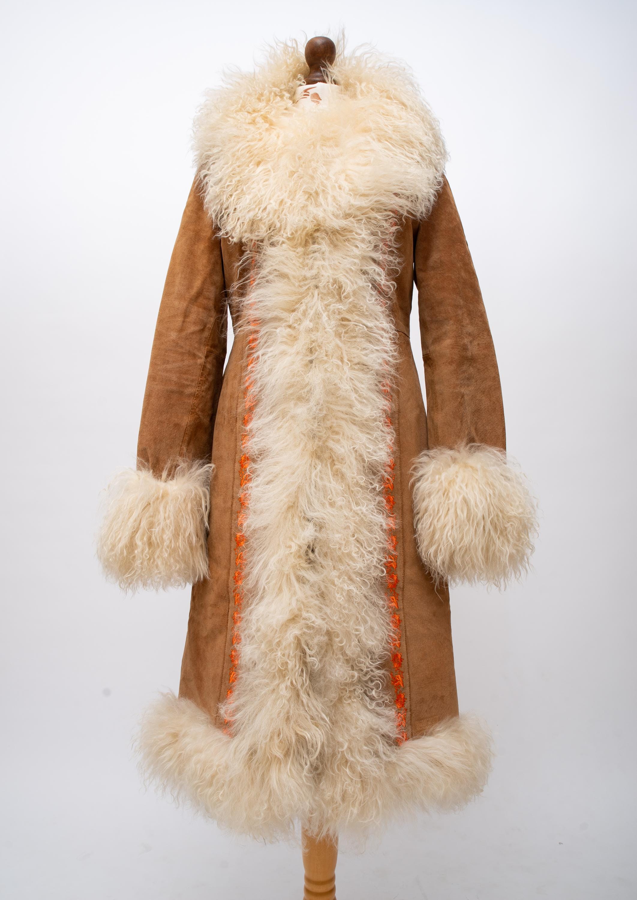 ICONIC AFGHAN COAT ! Vintage Embroidered Suede Mongolian