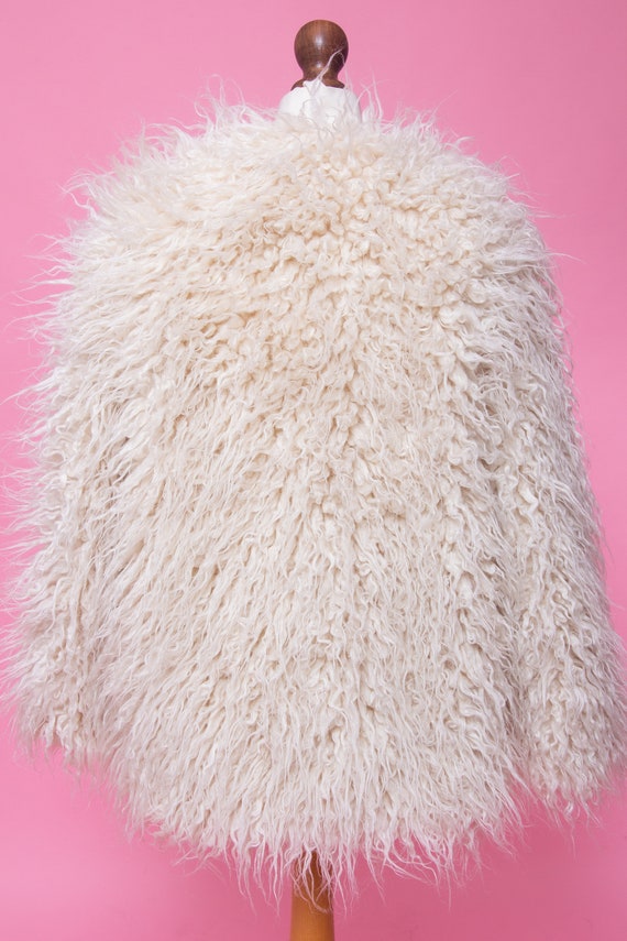 Shaggy cream faux mongolian tibetan fur vegan coa… - image 7